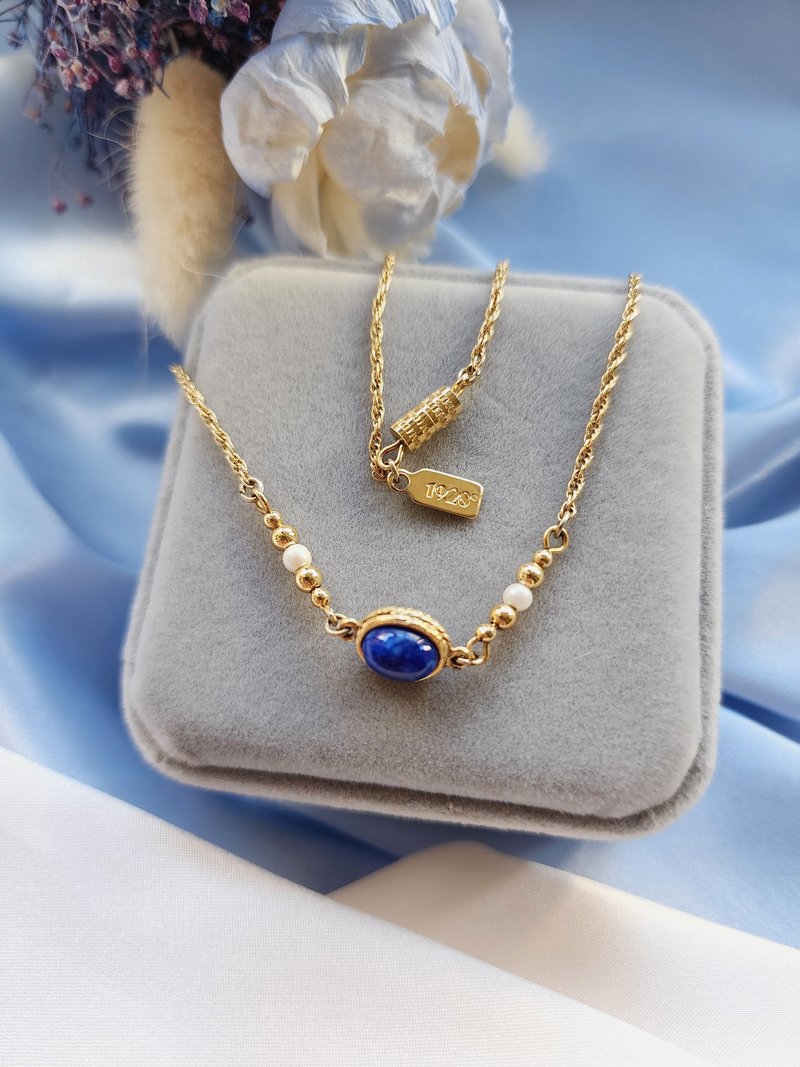 美国西洋古董饰品 / 1928蛋面人造青金石金球项链/颈链/复古首饰 - 颈链 - 其他金属 