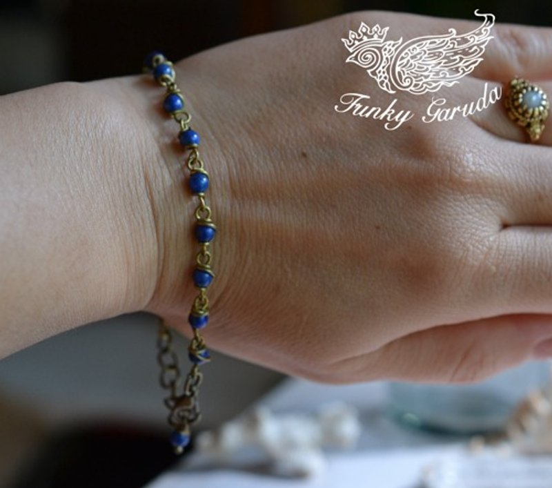 湛蓝珠饰 ★ 黄铜线 ★ 拉长石手链 bb024 - 手链/手环 - 宝石 