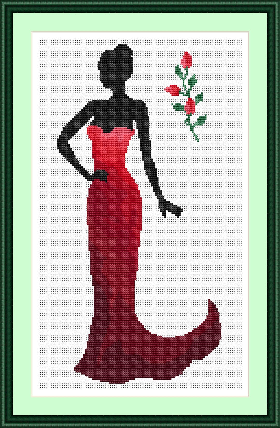 Lady in Red cross stitch pattern Lady Design Beautiful Lady - 编织/刺绣/羊毛毡/裁缝 - 绣线 多色