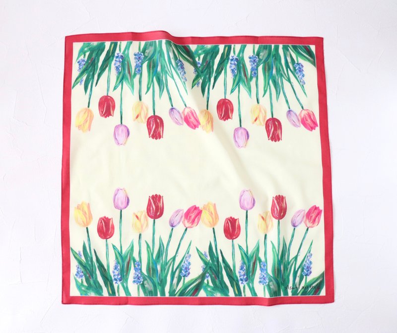 Large-format handkerchief that carries art Tulip.Scarf also supports.gift wr - 手帕/方巾 - 棉．麻 红色