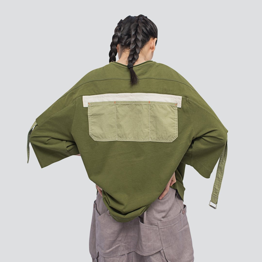 rin GROW 可以变成,半身围裙的上衣 - 森林绿色 TEE TOP T-SHIRT - 中性连帽卫衣/T 恤 - 棉．麻 绿色