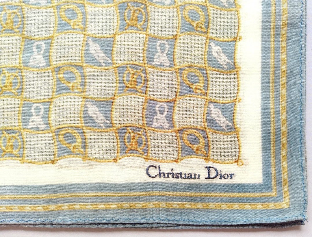 Christian Dior Vintage Handkerchief Horseshoe 19 x 19 inches - 手帕/方巾 - 棉 蓝色