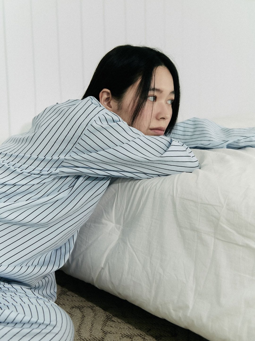 男女同款 工装条纹睡衣组 (天蓝色) - 居家服/睡衣 - 棉 蓝色