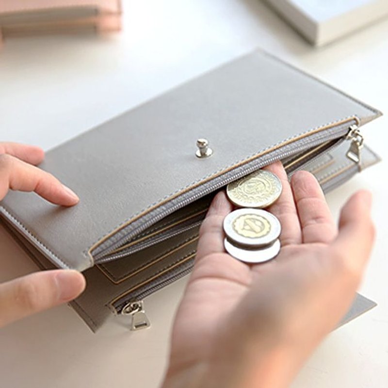 双拉链手机触控3C收纳包-浅灰,FNM34188 - 皮夹/钱包 - 人造皮革 灰色