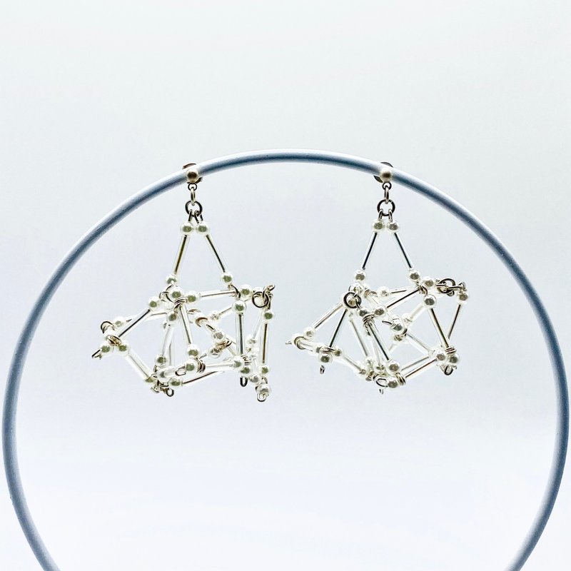 3D PIERCE/EARRING【White】 - 耳环/耳夹 - 玻璃 白色