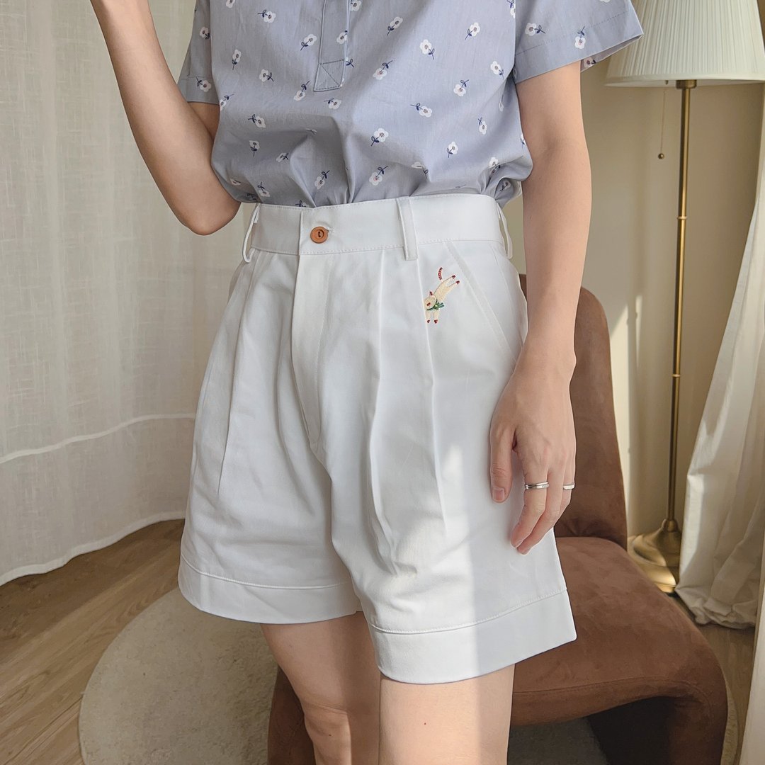 KATJI Shorts - 基本款棉质短裤 White 白色的 - 女装短裤 - 棉 白色