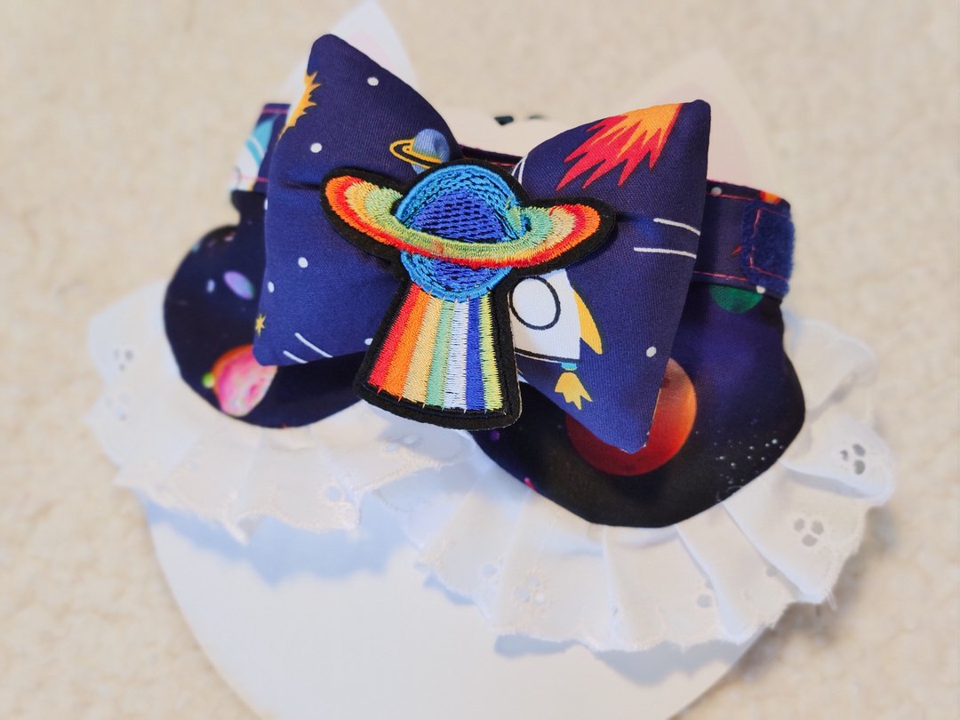 宠物 猫犬 狗狗 用型星球太空星星 花边圆领 肥煲呔 - 项圈/牵绳 - 棉 蓝色