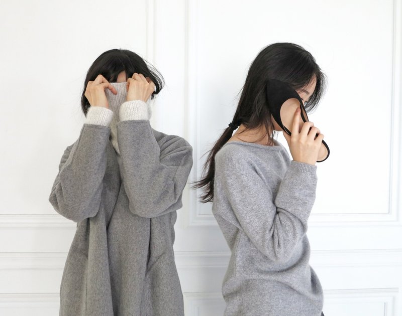 灰/炭灰可双面穿着喀什米尔敞开式大衣 - 女装休闲/机能外套 - 羊毛 灰色