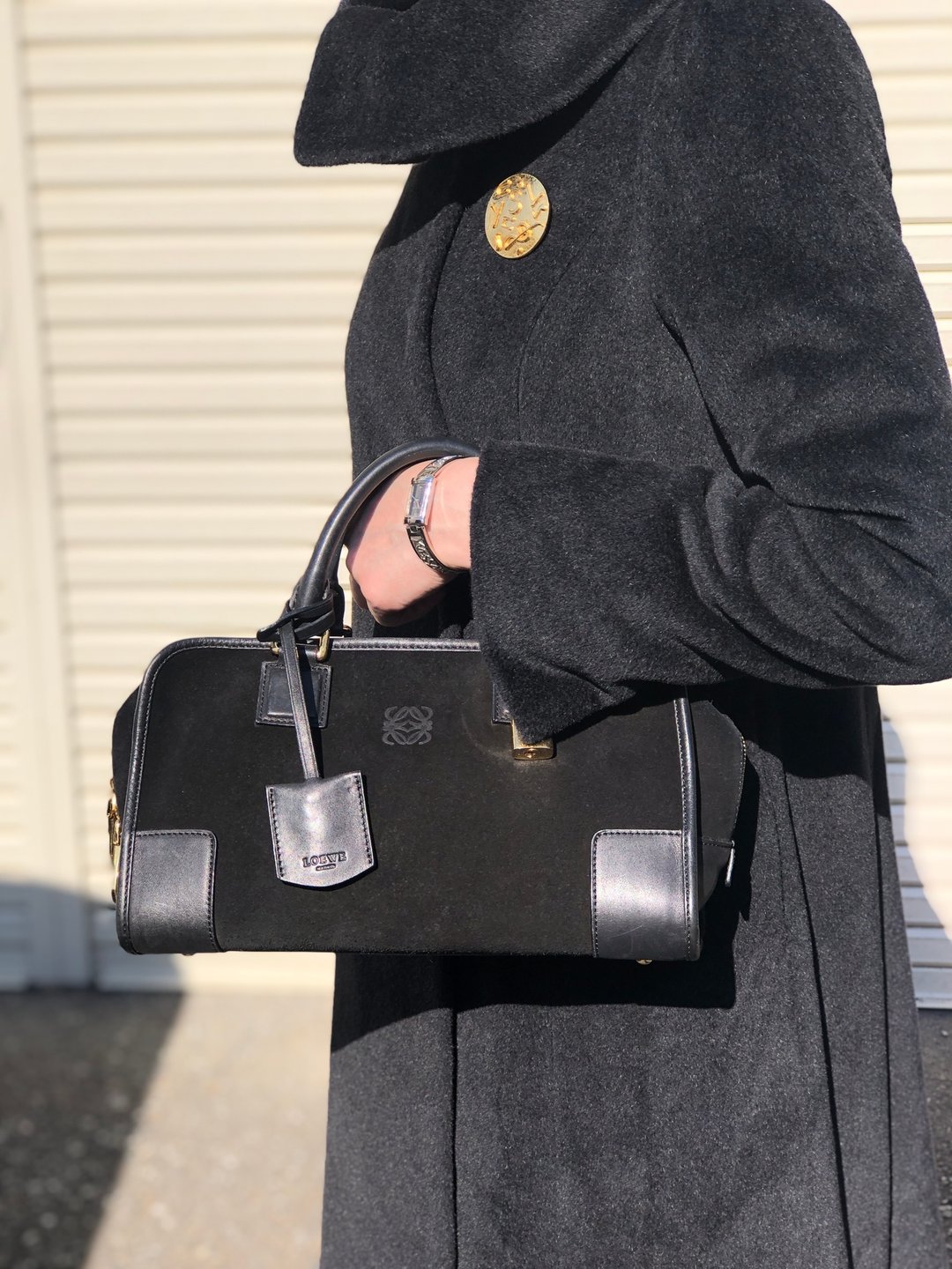 【 日本直送 名牌中古包 】LOEWE 罗威 手提包 黑色 Amazona 28 Anagram 麂皮 迷你波士顿包 vintage 老品 hf8cwp - 手提包/手提袋 - 真皮 黑色
