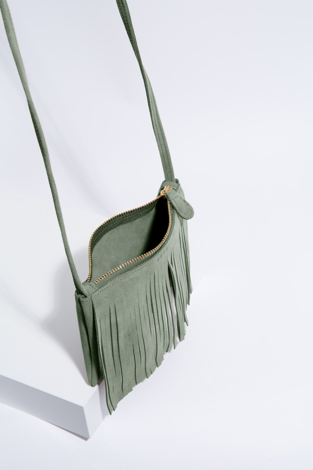 Leather cross-body bag ( Green) : Mini Fringe Grasshopper - 侧背包/斜挎包 - 真皮 绿色