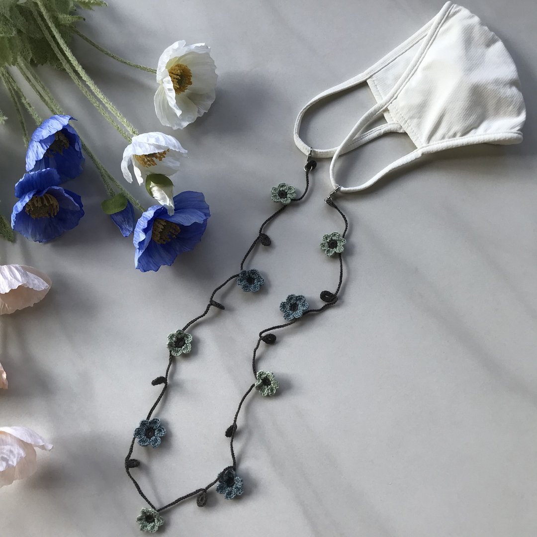 禮物 口罩鍊、眼鏡鍊兩用Mask Chain &amp; Necklace POPPY crochet - 挂绳/吊绳 - 贵金属 粉红色