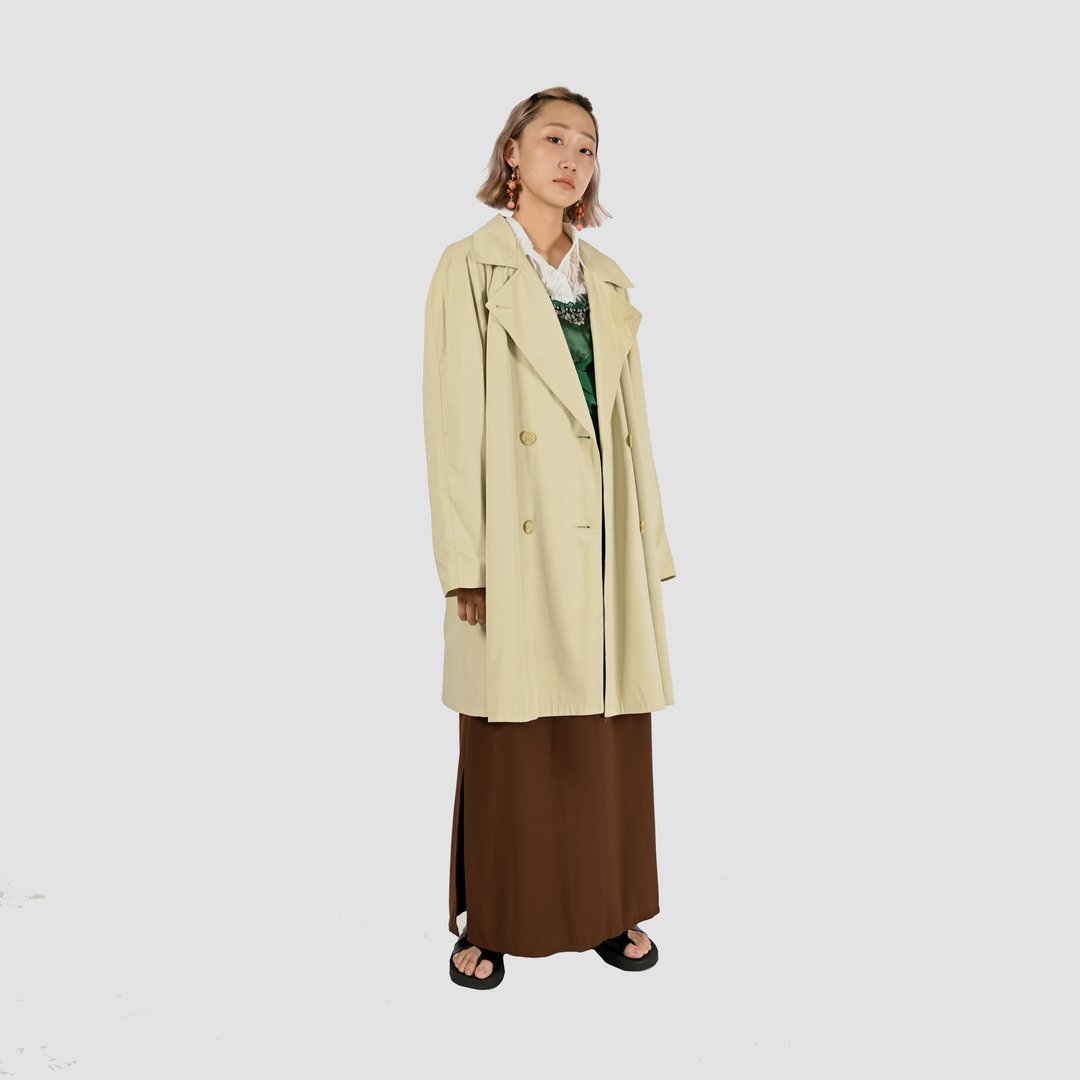 【蛋植物古着】日光徐徐宽松纯色古着风衣 - 女装休闲/机能外套 - 其他人造纤维 