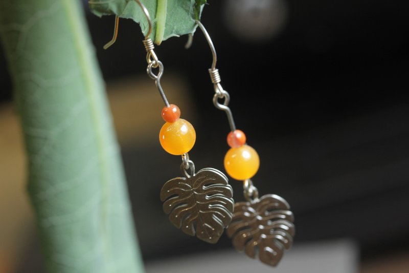 【金枝玉叶】黄龙玉耳坠 | 叶子款耳饰| 灵动飘逸耳环女友礼物 - 耳环/耳夹 - 玉石 橘色