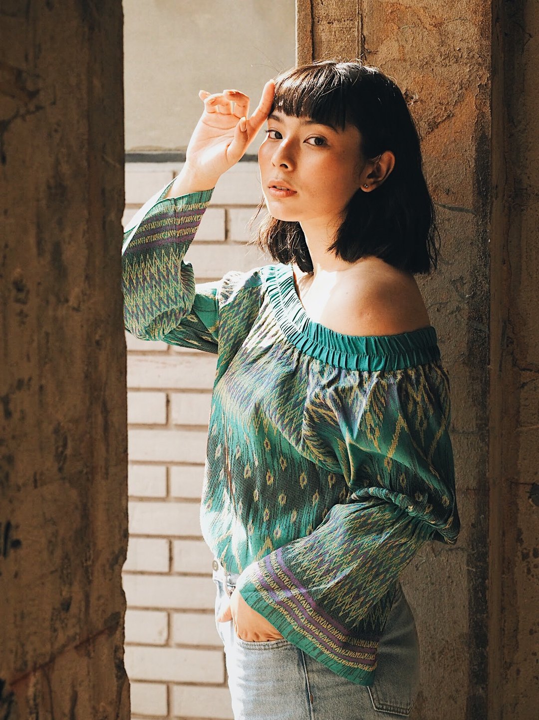 Off-shoulder mint - 女装上衣 - 其他材质 绿色