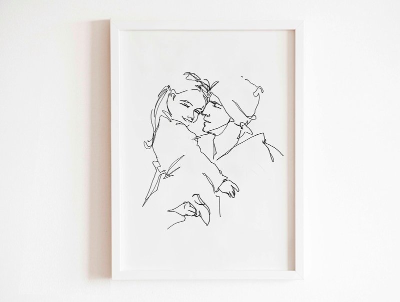 时尚简约线条画 2人无字样 肖像画 情人礼物 生日礼物 定制化礼物 - 订制画像 - 纸 白色