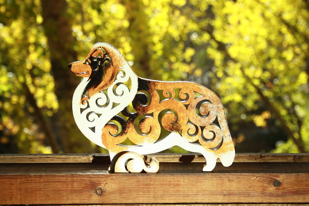 Statuette Sheltie, Shetland Sheepdog dog, figurine made of wood - 摆饰 - 木头 