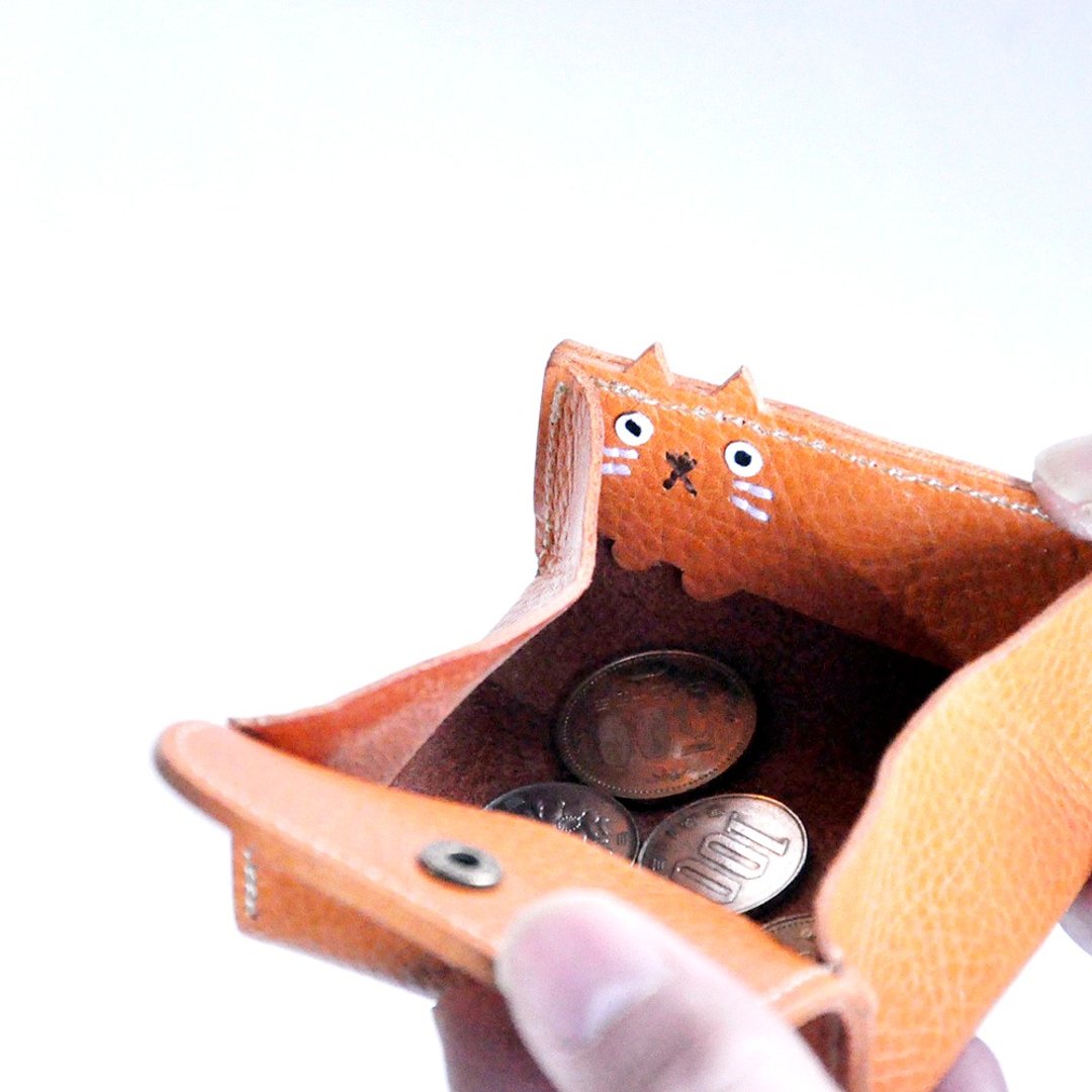 Cat coin case - 皮夹/钱包 - 真皮 咖啡色