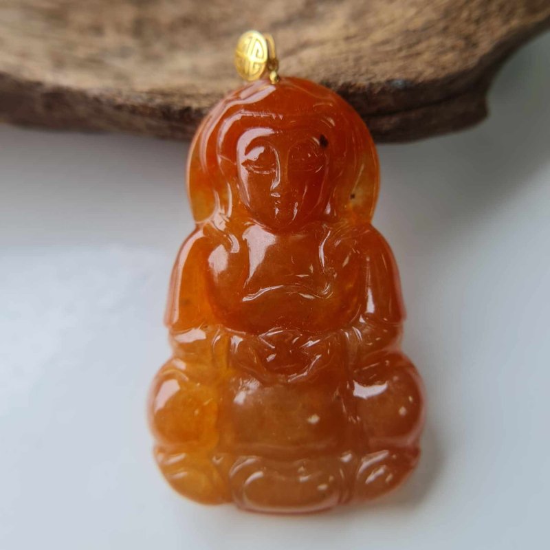 天然加温冰种红翡观音吊坠 | 天然缅甸玉A货翡翠 - 项链 - 玉石 