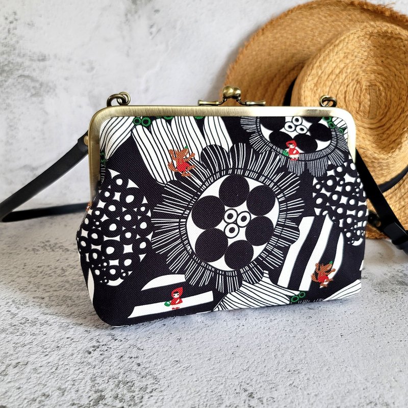 优雅口金包 仕女包/小方包- 花博 小红帽与大野狼 七夕情人节 - 侧背包/斜挎包 - 防水材质 黑色