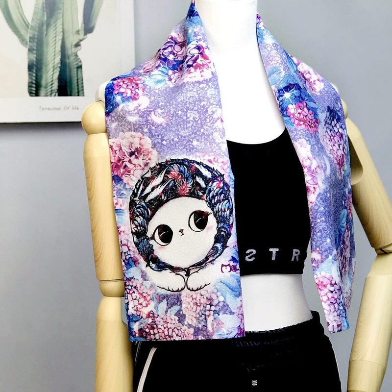 运动毛巾 | 吸水吸汗快干 -  绣球花 • 俏皮暖暖猫 - 毛巾浴巾 - 其他材质 紫色