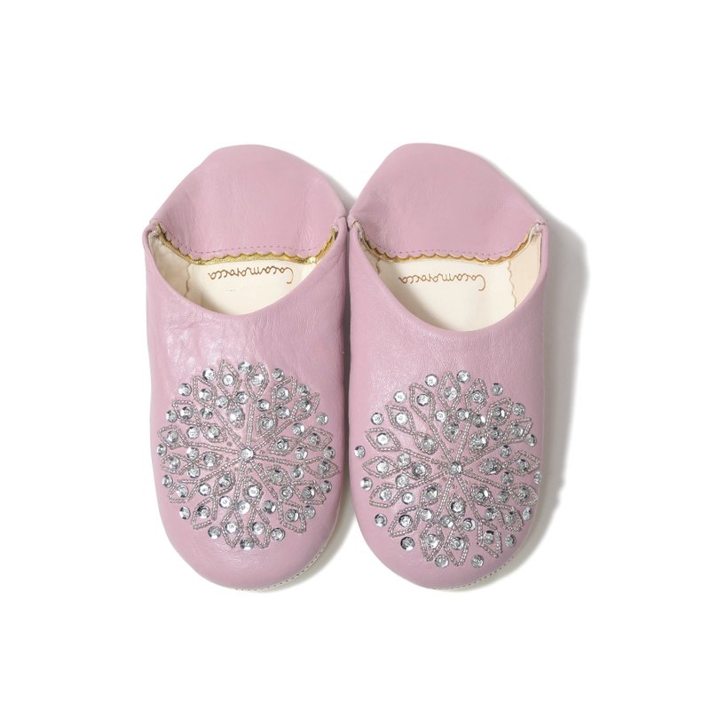 Pink / silver / moroccan Leather babouche Slippers / High quality odourless - 室内拖鞋 - 真皮 粉红色