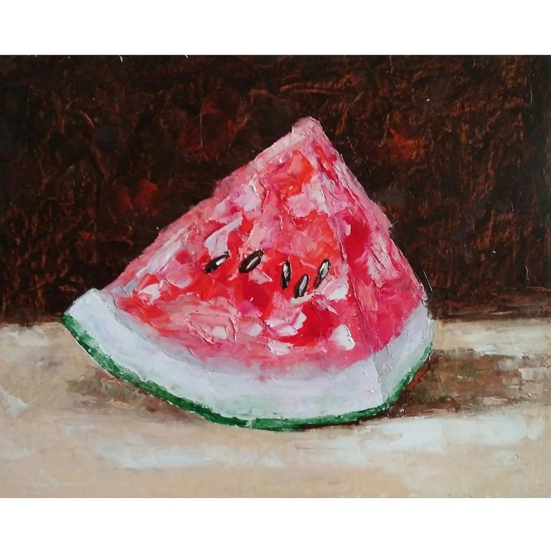 Watermelon Original Painting, Kitchen Small Still Life, Fruit Wall Art, Food Art - 海报/装饰画/版画 - 其他材质 多色