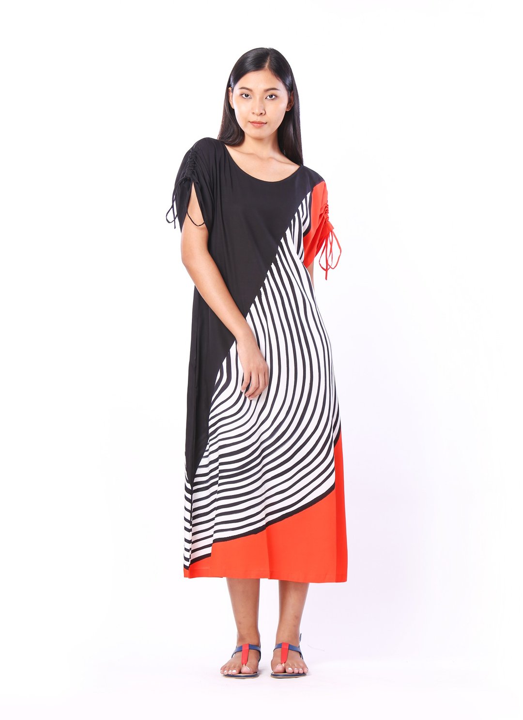 Long Dress Cotton Rayon Hand Painted for Summer resort vacat - 洋装/连衣裙 - 棉 红色