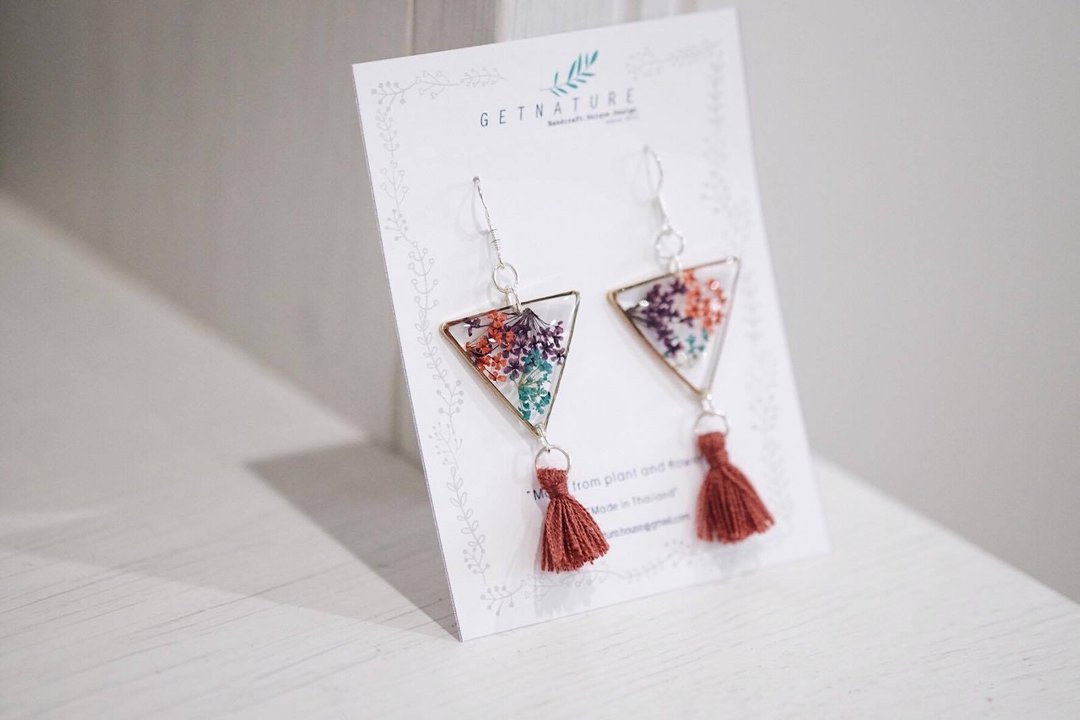 Ammi majus (mix) triangle earring  *Special edition - 耳环/耳夹 - 植物．花 多色