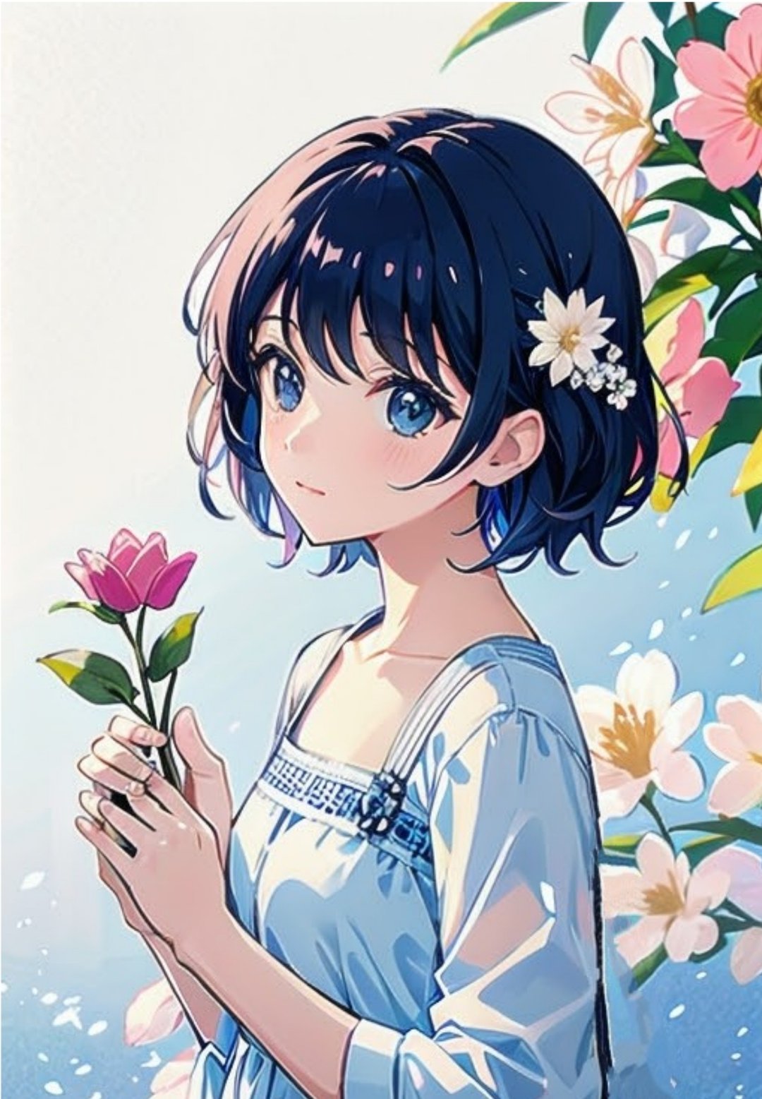 猫咪小物 花与妳物语 小花与少女 - 贴纸 - 纸 多色