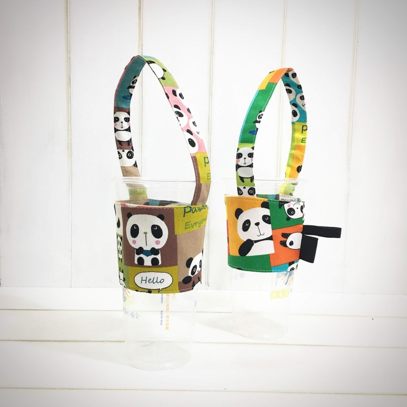 | •R• | 棉布 | 环保杯套/饮料提袋/手摇杯提袋 | 日本熊猫 - 随行杯提袋/水壶袋 - 棉．麻 