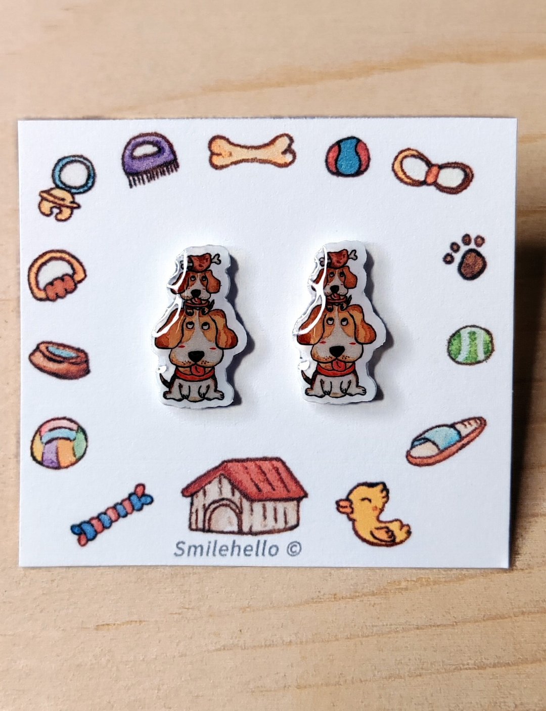 耳针/耳夹/耳环 手工制作 小猎犬 - 一对 - 耳环/耳夹 - 其他材质 多色