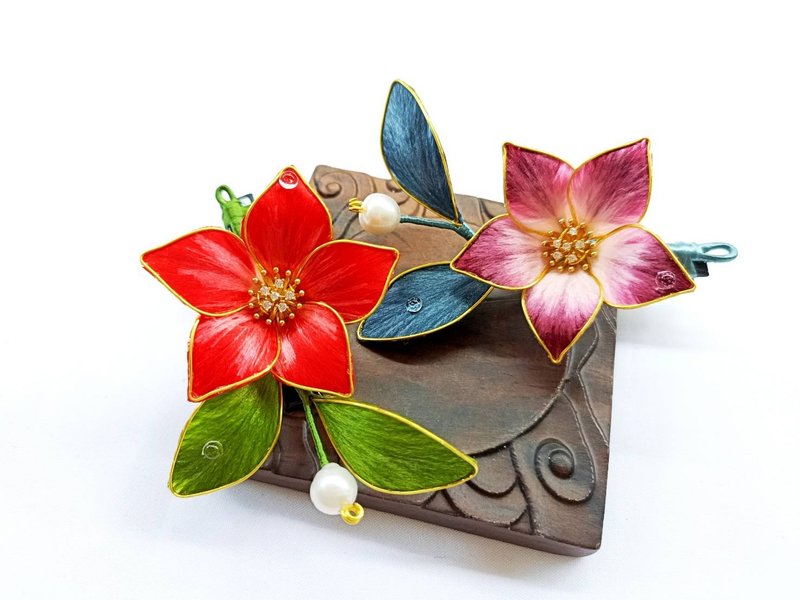 醉花丝 传统古风古典渐层紫色红色掐丝绒花发夹发饰饰品 - 发饰 - 绣线 多色