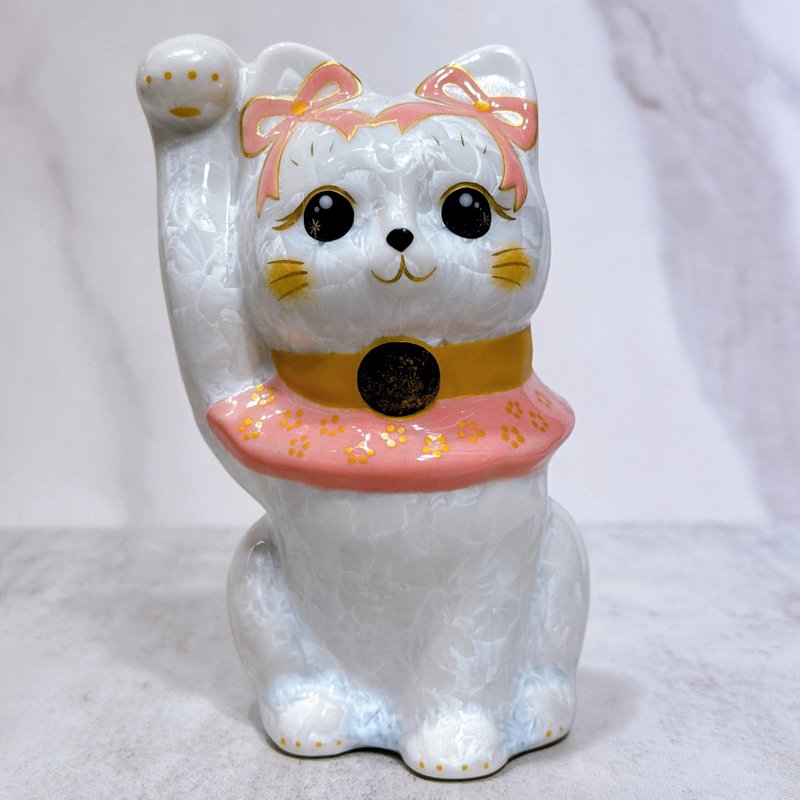 【粉瑞吉祥】日本清水烧招财猫 | 花结晶 粉体花 开运招福 - 摆饰 - 瓷 白色
