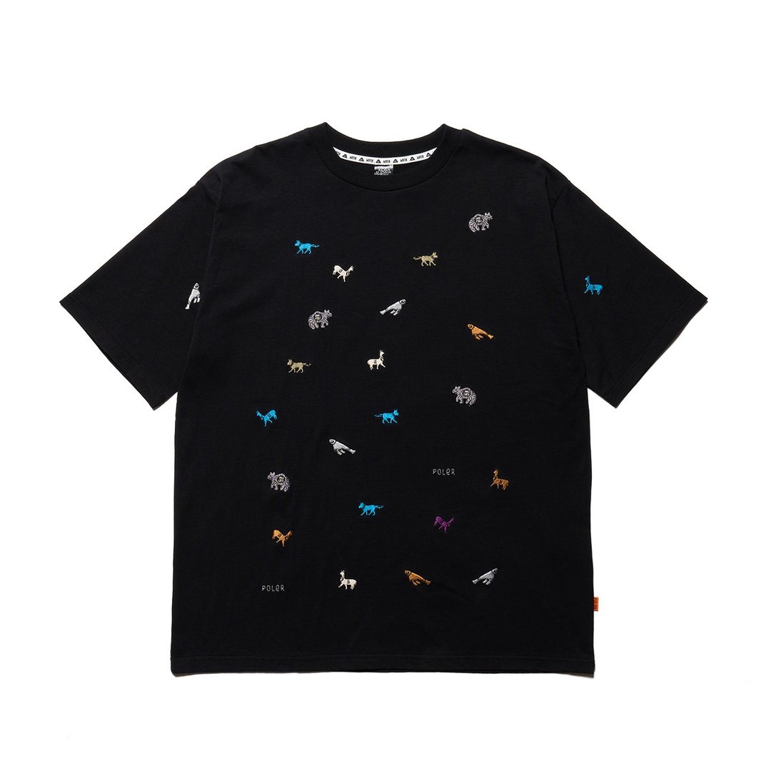 日本限定 POLER PRM WASH EMB TEE-ANIMAL 日式电绣TEE / 动物黑 - 男装上衣/T 恤 - 棉 黑色