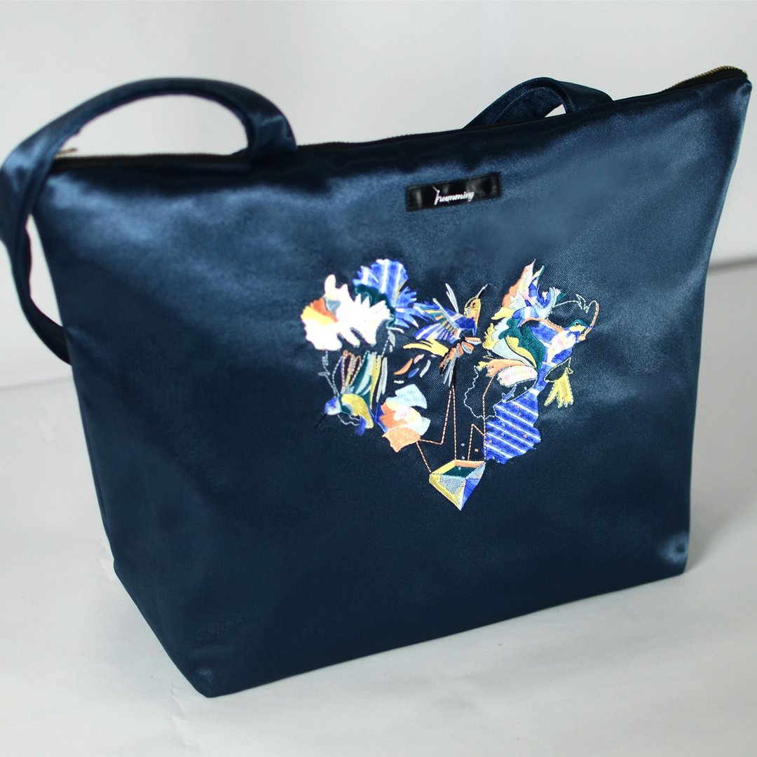 humming-蜂鸟热气球 Embroidery Tote Bag  刺绣大托特包  - 侧背包/斜挎包 - 绣线 蓝色