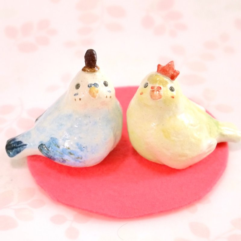 Sekisei parake's dolls Bird's pottery ornament - 花瓶/陶器 - 陶 粉红色