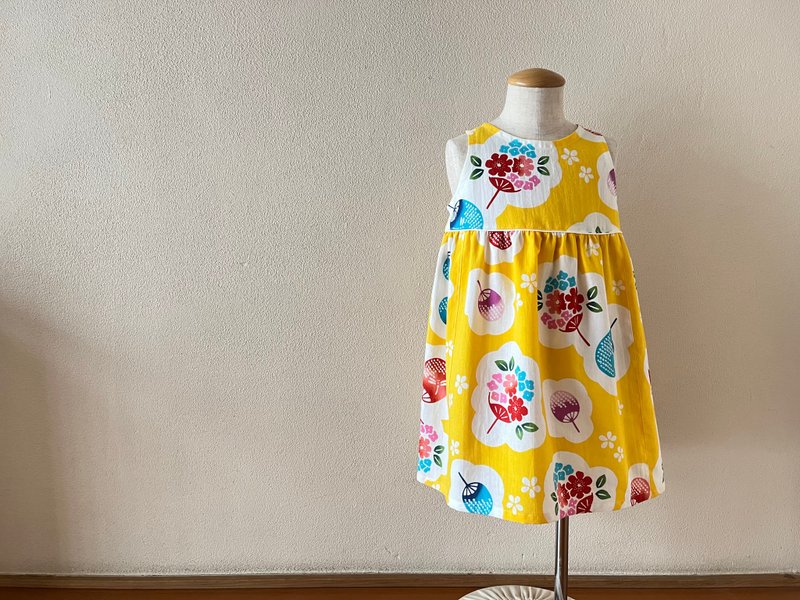 儿童浴衣面料、喇叭连衣裙 - 童装裙 - 棉．麻 黄色