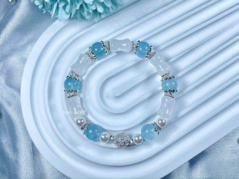 海蓝宝、白水晶、增强沟通及表达能力 - 手链/手环 - 水晶 蓝色