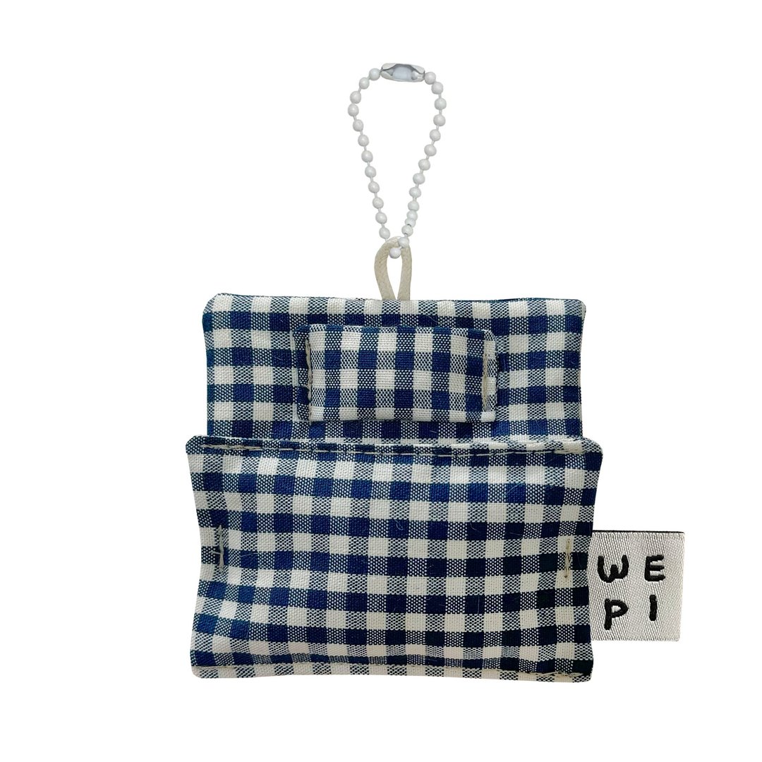 经典海军蓝床上用品钥匙圈(8X8cm)/手工迷你娃娃礼物微型 - 玩偶/公仔 - 其他材质 