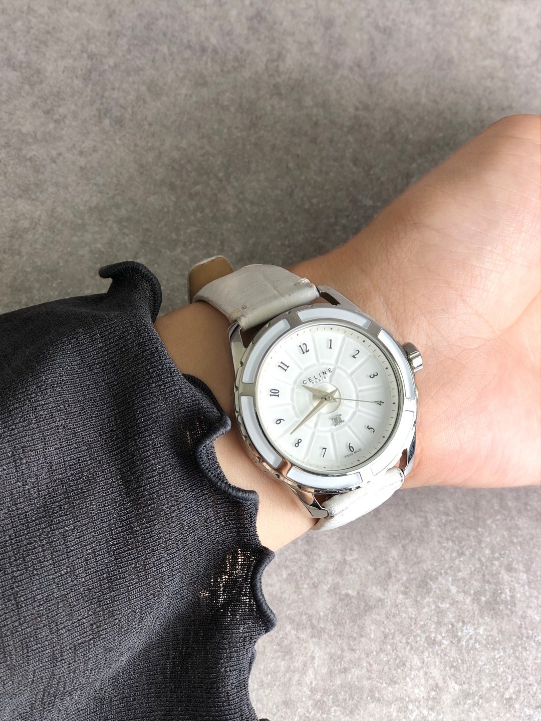 【 日本直送 名牌中古包 】CELINE  સેલિન 手表 白色 皮革 石英 圆形 vintage 古董 x4tfzi - 女表 - 真皮 白色
