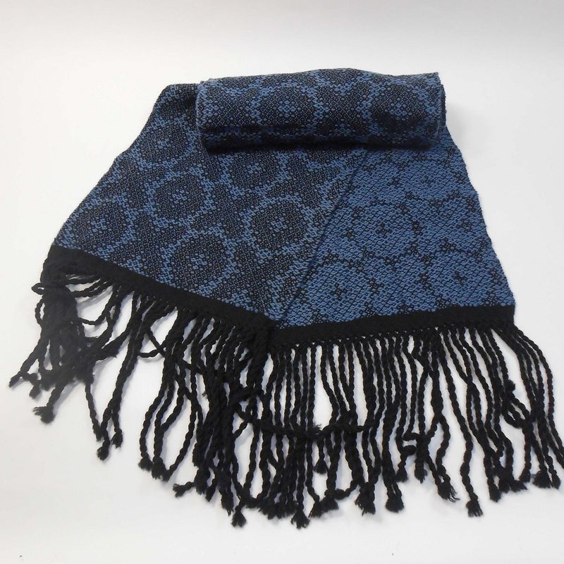 梭织 手工围巾-100%美丽诺羊毛围巾14黑x灰蓝 - 围巾/披肩 - 羊毛 黑色