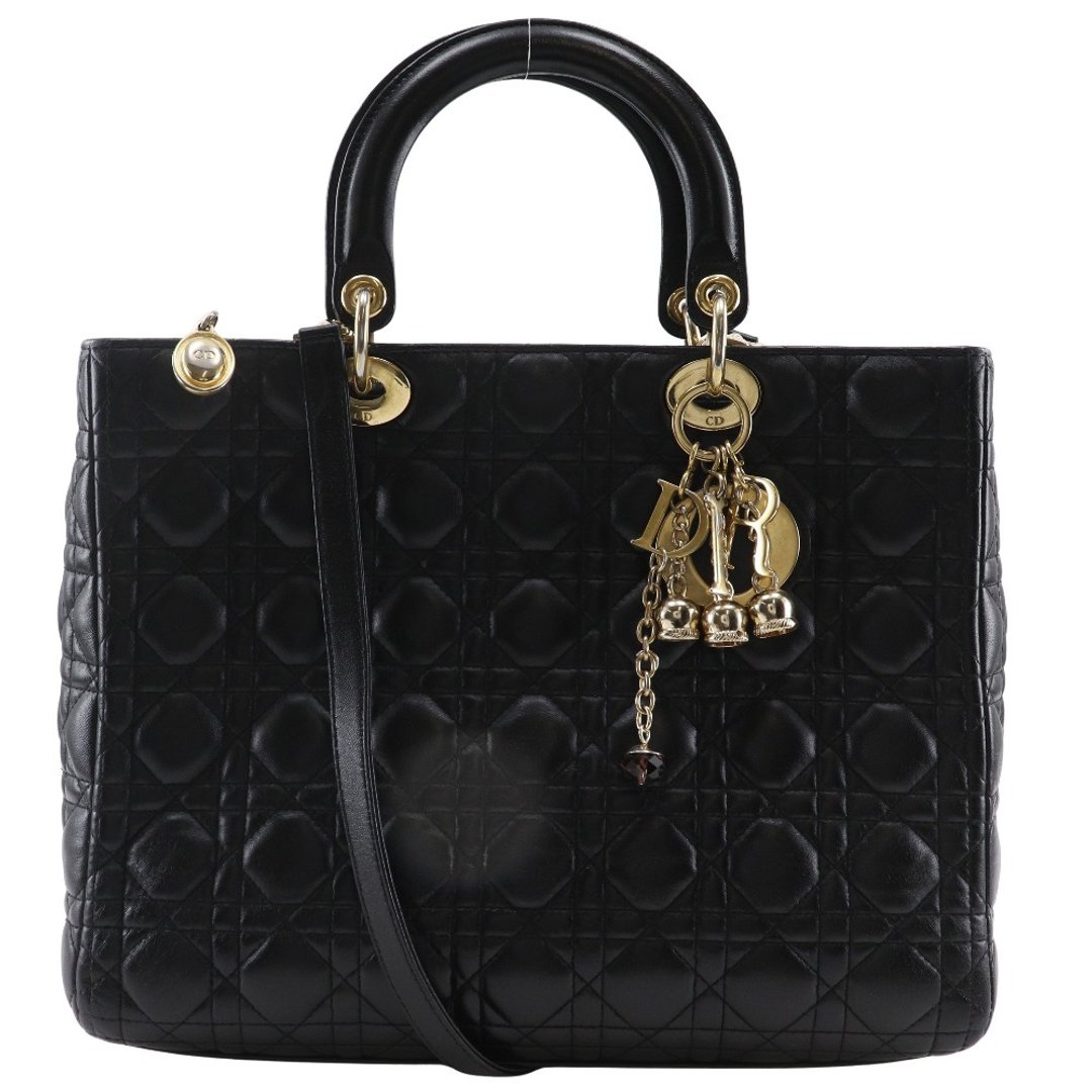 【日本直送】Christian Dior Lady Dior Large 手提包 Cannage 藤格纹 2WAY 肩背包 羊皮 黑色 女仕【二手】 - 手提包/手提袋 - 真皮 黑色