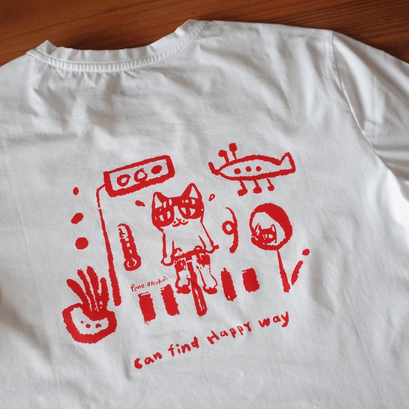 Lonely Cat 轻量机能T恤 - 男装运动衣 - 聚酯纤维 白色