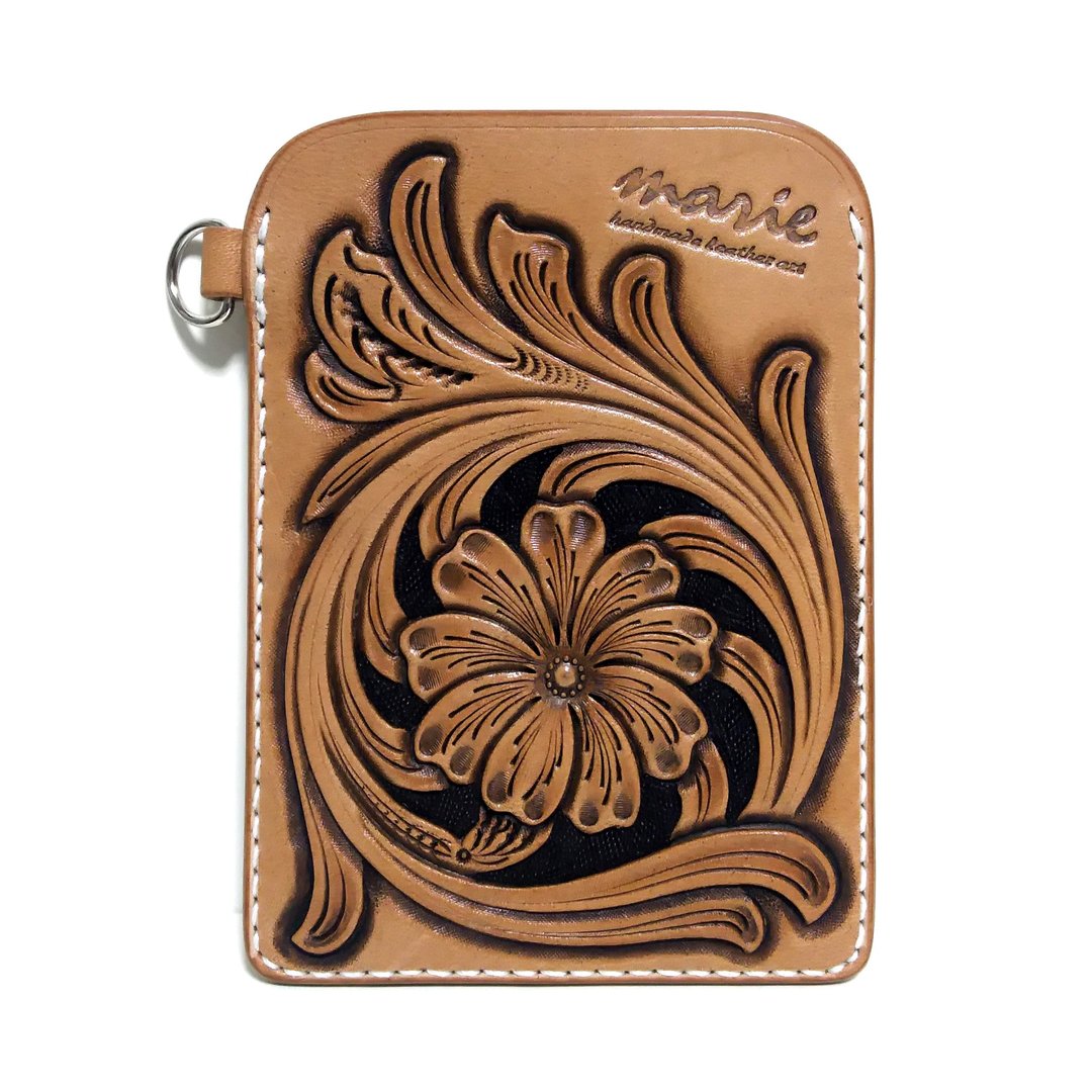 Leather pass case / Sheridan style / Leather carving / Leather case - 证件套/卡套 - 真皮 咖啡色