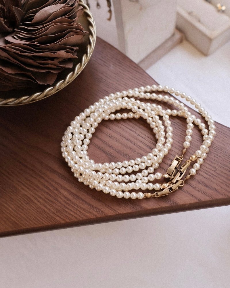 浪漫的白 施华洛世奇珍珠项链 复古黄铜 - 项链 - 铜/黄铜 金色