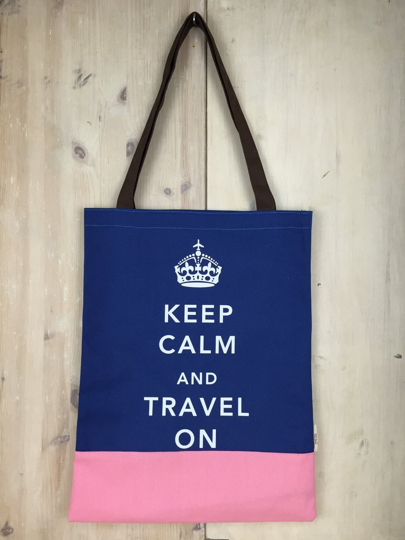 英伦风格帆布袋 海军蓝 粉红色 - 侧背包/斜挎包 - 棉．麻 蓝色