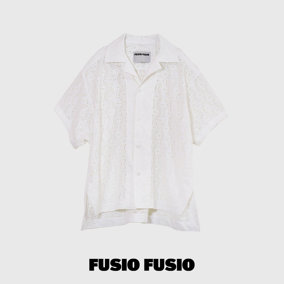 FUSUIO FUSIO台湾设计师品牌十字花镂空编织罩衫白色 - 男装上衣/T 恤 - 棉 白色