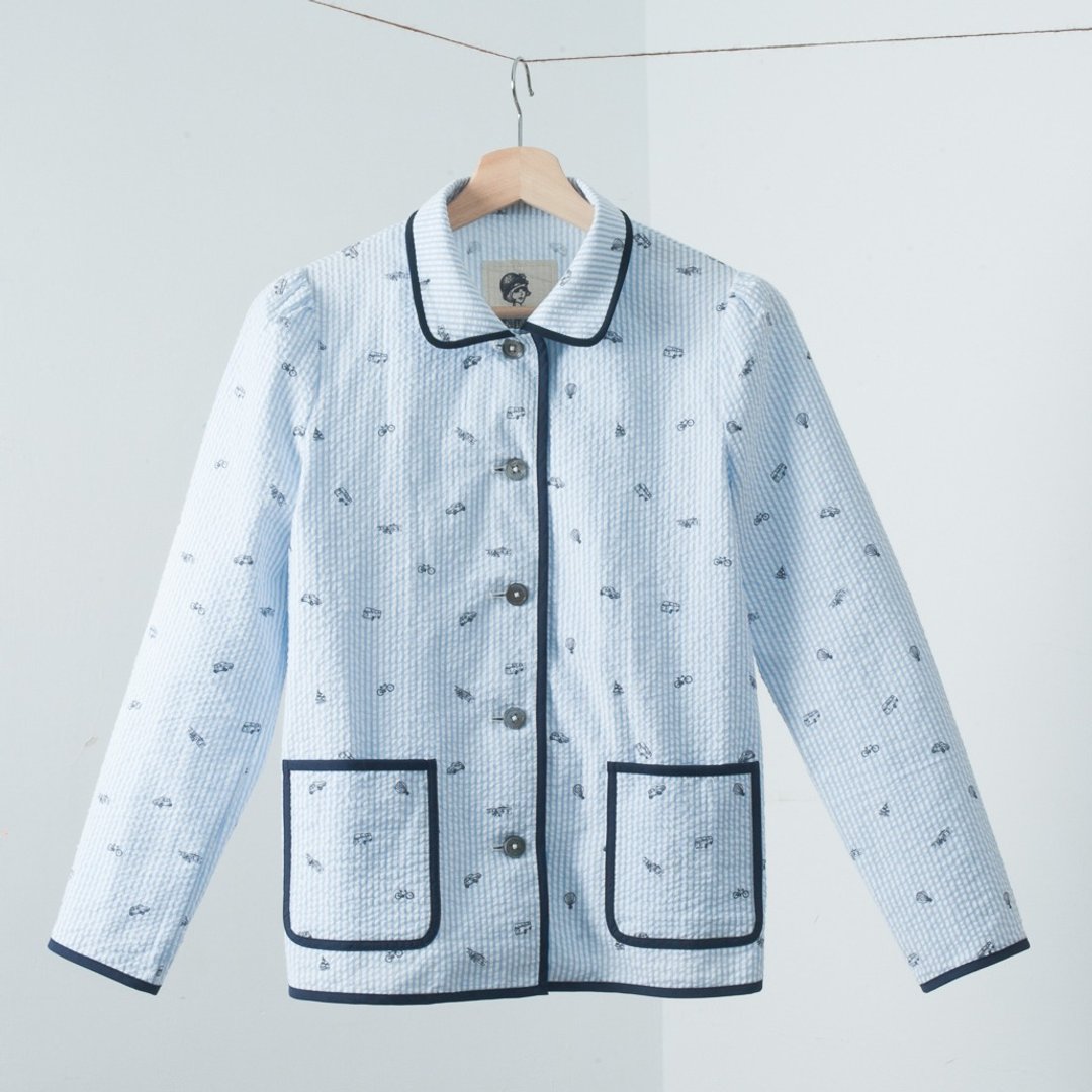 SYNDROme "Terra" Jacket - 纯棉印花泡泡纱夹克 - 女装休闲/机能外套 - 棉 蓝色