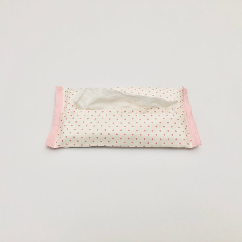 节省空间小面纸套 白底粉色点点 - 纸巾盒 - 棉．麻 白色