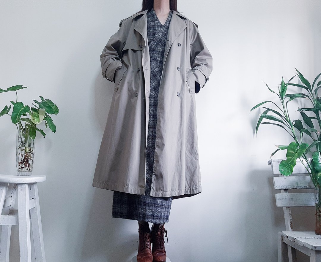 TOWNE LONDON FOG 复古棕色卡其色风衣双排扣大衣尺码 M L - 女装休闲/机能外套 - 棉 卡其色